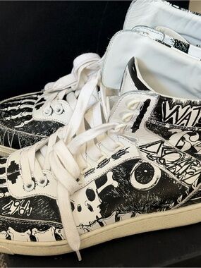 Black & White Graphic High-Top Sneakers